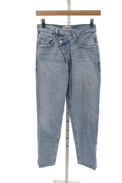 Agolde Women Straight Jeans Blue High Rise Button Fly Inseam 30 Size 23