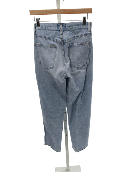Agolde Women Straight Jeans Blue High Rise Button Fly Inseam 30 Size 23