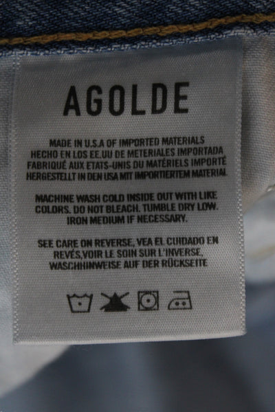 Agolde Women Straight Jeans Blue High Rise Button Fly Inseam 30 Size 23