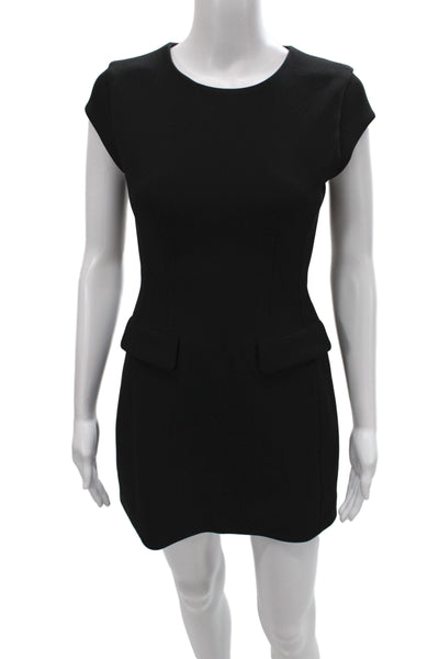 Babaton Womens Sheath Dress Black Short Sleeve Round Neck Mini Size XS