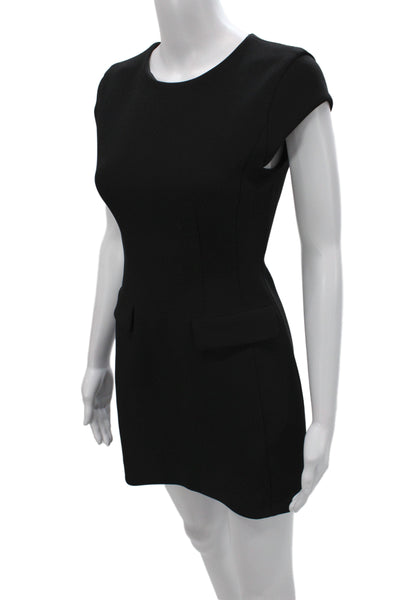 Babaton Womens Sheath Dress Black Short Sleeve Round Neck Mini Size XS