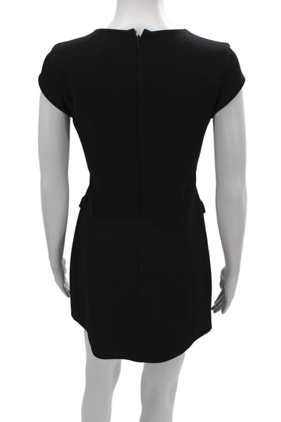 Babaton Womens Sheath Dress Black Short Sleeve Round Neck Mini Size XS