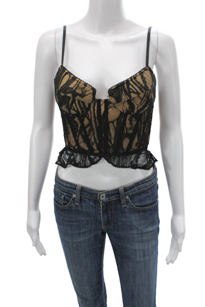Simkhai Womens Corset Top Lace V-Neck Geometric Zip Sleeveless Beige Size 2