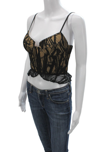 Simkhai Womens Corset Top Lace V-Neck Geometric Zip Sleeveless Beige Size 2