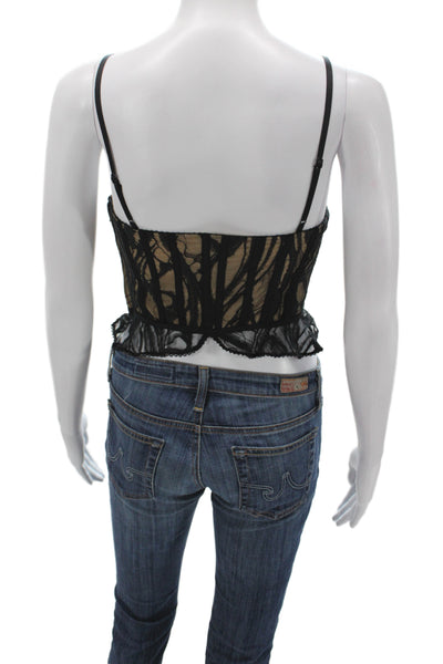 Simkhai Womens Corset Top Lace V-Neck Geometric Zip Sleeveless Beige Size 2