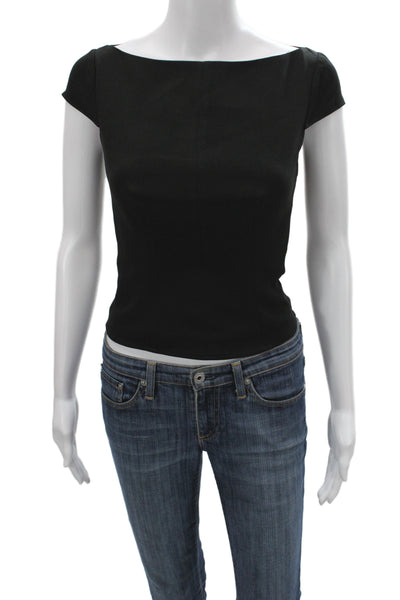 Reformation Womens Black Boat Neck Short Sleeve Basic Blouse Size 0