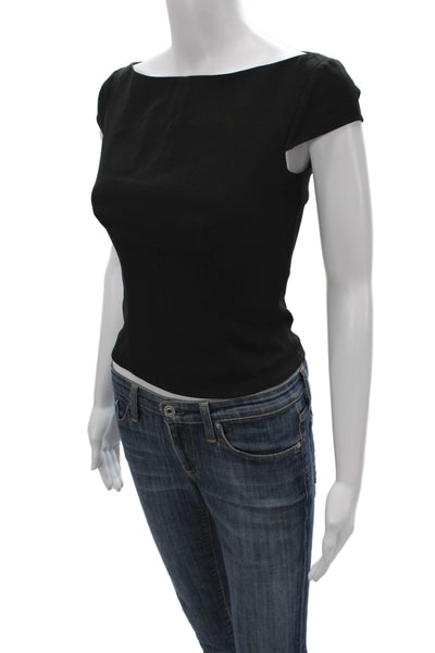 Reformation Womens Black Boat Neck Short Sleeve Basic Blouse Size 0
