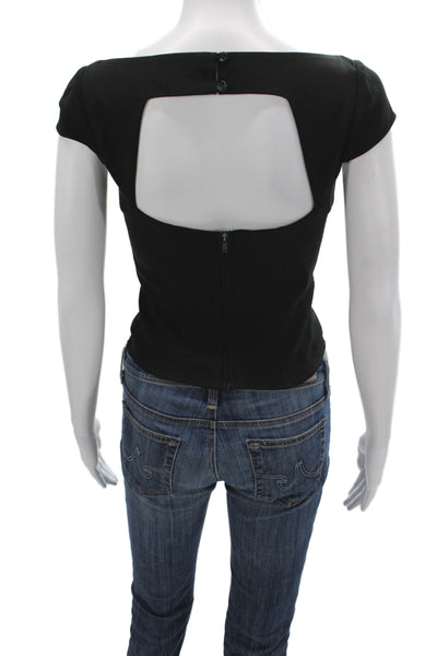 Reformation Womens Black Boat Neck Short Sleeve Basic Blouse Size 0