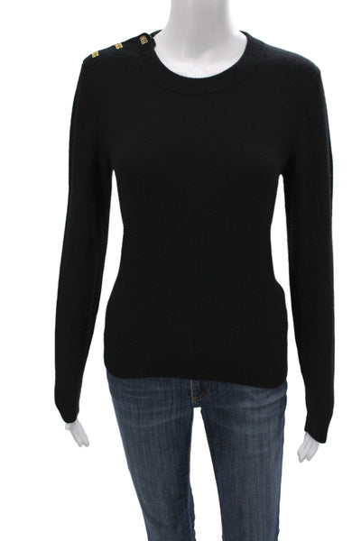 Ganni Womens Pullover Black Merino Wool Crew Neck Long Sleeve Size XS