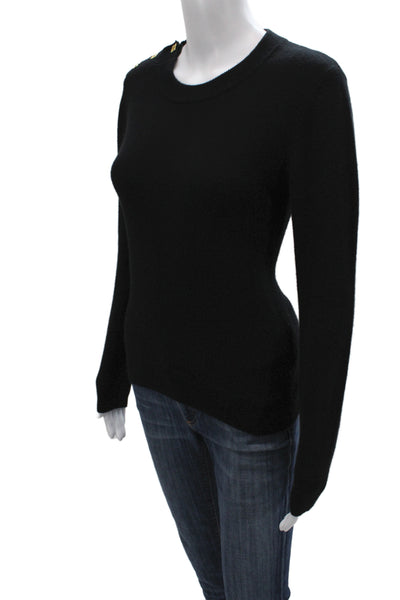 Ganni Womens Pullover Black Merino Wool Crew Neck Long Sleeve Size XS
