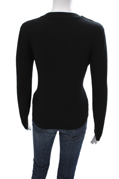 Ganni Womens Pullover Black Merino Wool Crew Neck Long Sleeve Size XS