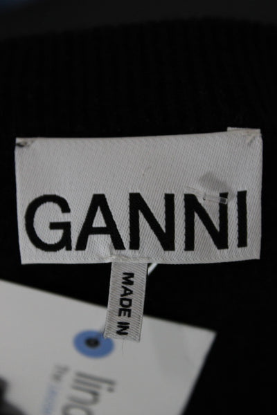Ganni Womens Pullover Black Merino Wool Crew Neck Long Sleeve Size XS