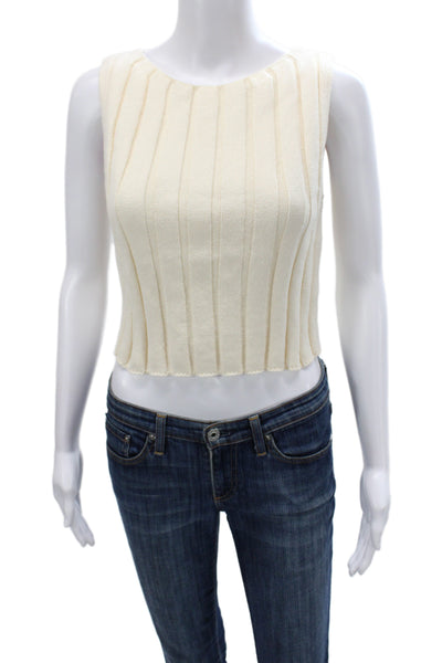 Reformation Womens Cropped Ivory Tank Sleeveless Round Neck 100% Cotton Size XS