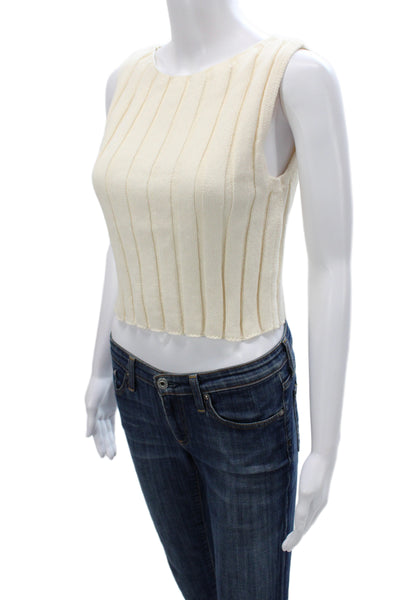 Reformation Womens Cropped Ivory Tank Sleeveless Round Neck 100% Cotton Size XS