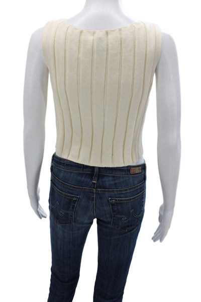 Reformation Womens Cropped Ivory Tank Sleeveless Round Neck 100% Cotton Size XS