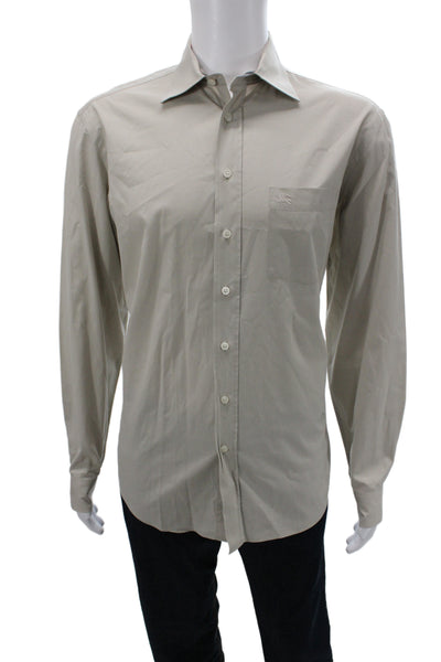 Burberry Brit Mens Button Fornt Long Sleeve Collared Shirt Brown Size Large