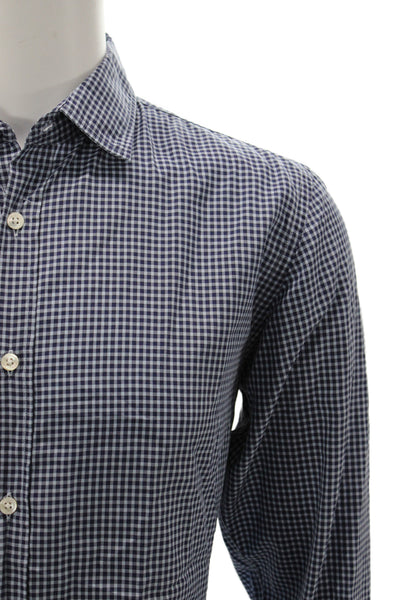 Hartford Mens Plaid Slim Fit Button Down Shirt Blue Cotton Size Large