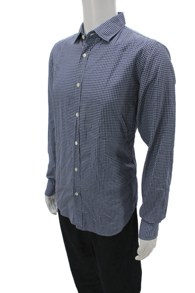 Hartford Mens Plaid Slim Fit Button Down Shirt Blue Cotton Size Large