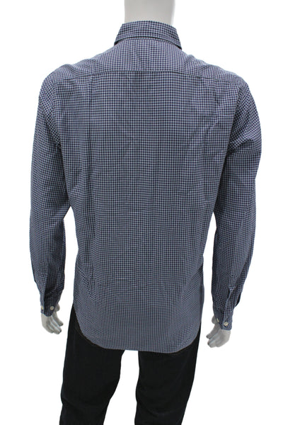 Hartford Mens Plaid Slim Fit Button Down Shirt Blue Cotton Size Large