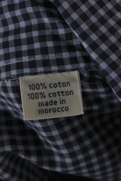 Hartford Mens Plaid Slim Fit Button Down Shirt Blue Cotton Size Large