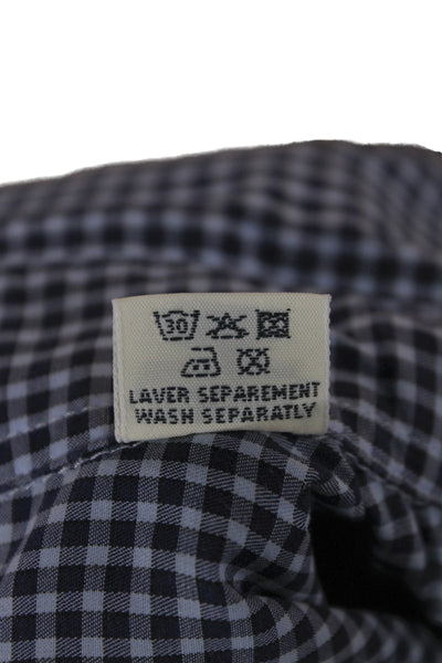 Hartford Mens Plaid Slim Fit Button Down Shirt Blue Cotton Size Large