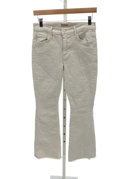 Mother Womens Flared Jeans Beige Mid Rise Cotton Button Closure Size 27