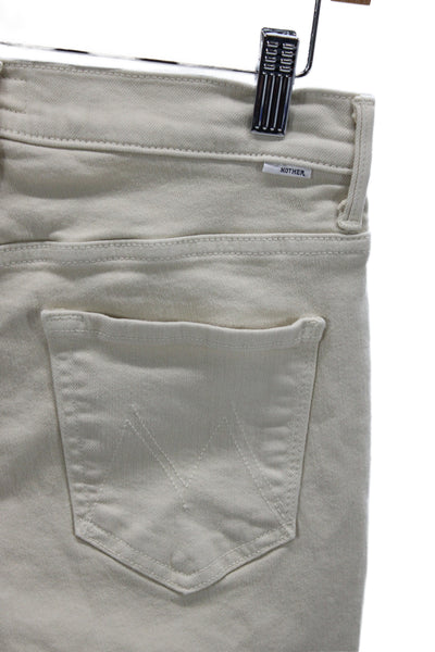 Mother Womens Flared Jeans Beige Mid Rise Cotton Button Closure Size 27