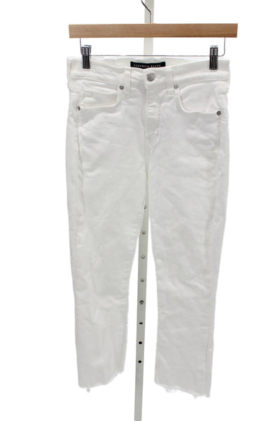 Veronica Beard Womens Cropped High Rise White Button Cotton Jeans Size 27