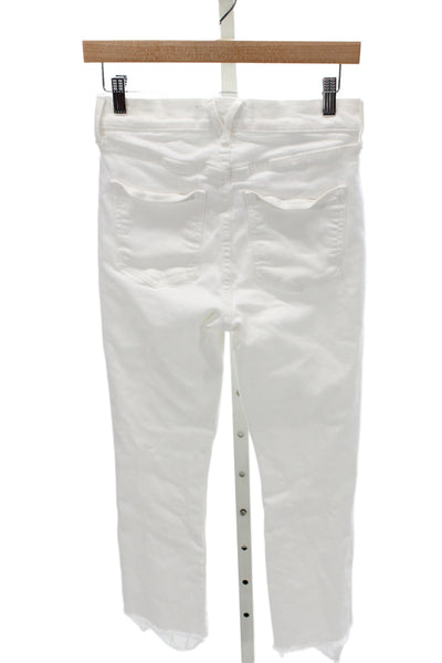 Veronica Beard Womens Cropped High Rise White Button Cotton Jeans Size 27