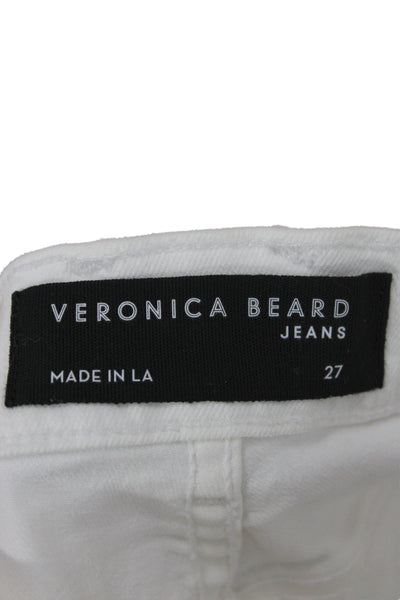 Veronica Beard Womens Cropped High Rise White Button Cotton Jeans Size 27