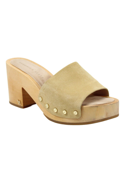 Veronica Beard Womens Suede Gold Tone Mule Sandal Heels Beige Size 9 Medium