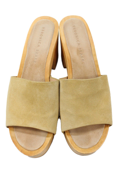 Veronica Beard Womens Suede Gold Tone Mule Sandal Heels Beige Size 9 Medium