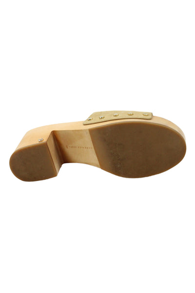 Veronica Beard Womens Suede Gold Tone Mule Sandal Heels Beige Size 9 Medium