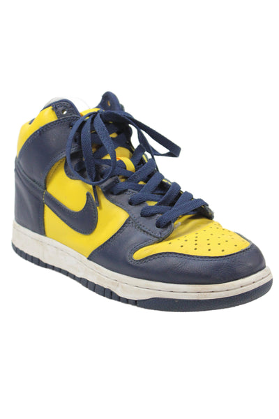Nike Womens Dunk High Top Michigan Sneakers Navy Blue Yellow Size 7.5