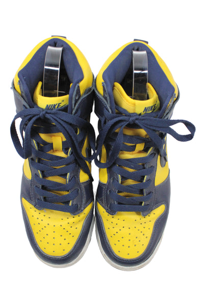 Nike Womens Dunk High Top Michigan Sneakers Navy Blue Yellow Size 7.5
