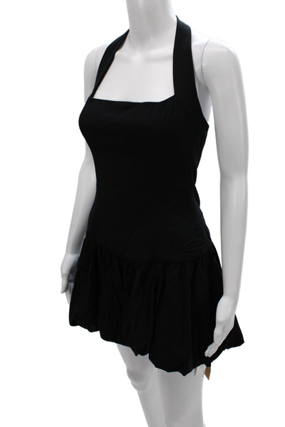 Reformation Women Black Halter Mini Dress Sleeveless Zip Above Knee Size 2