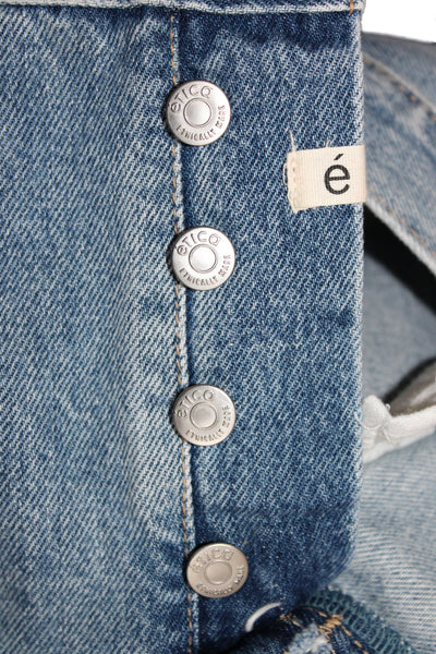 Etica Womens Straight High Rise Jeans Blue 100% Cotton Button Size 26