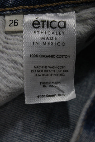 Etica Womens Straight High Rise Jeans Blue 100% Cotton Button Size 26