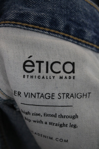 Etica Womens Straight High Rise Jeans Blue 100% Cotton Button Size 26