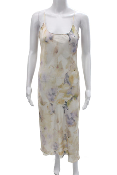 Zara Womens Ivory Floral Scoop Neck Sleeveless Slip Dress Size S