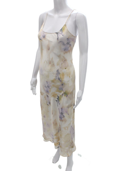 Zara Womens Ivory Floral Scoop Neck Sleeveless Slip Dress Size S
