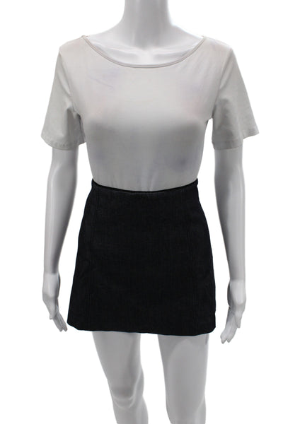 Zara Women Mini Skirt Solid Blue Cotton Zip Casual Spring Size XS