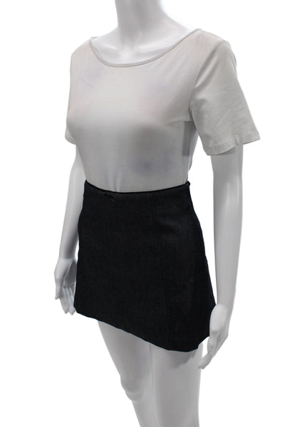 Zara Women Mini Skirt Solid Blue Cotton Zip Casual Spring Size XS
