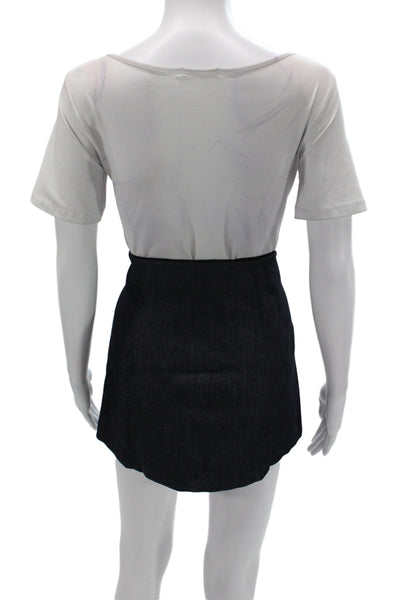 Zara Women Mini Skirt Solid Blue Cotton Zip Casual Spring Size XS