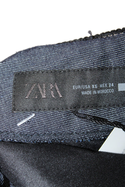 Zara Women Mini Skirt Solid Blue Cotton Zip Casual Spring Size XS
