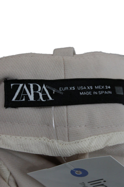 Zara Womens Dress Pants Beige Solid Zip Inseam 30 Size XS