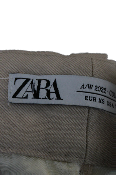 Zara Womens Beige Dress Pants Zip 100% Viscose Lining Minimalist Size XS