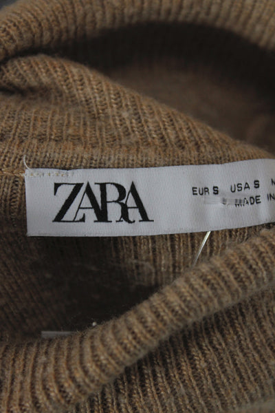 Zara Womens Brown Turtleneck Pullover Sweater Short Sleeve Size S