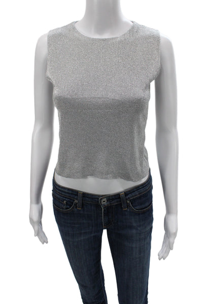 Zara Womens Cropped Metallic Tank Silver Crewneck Sleeveless Size S