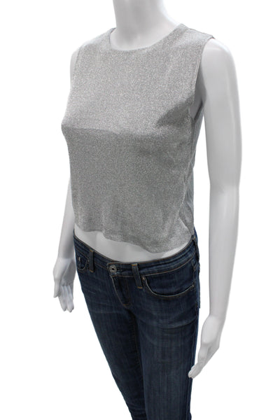 Zara Womens Cropped Metallic Tank Silver Crewneck Sleeveless Size S